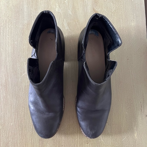 Cole Haan Black Leather Ankle Booties with Wooden Block Heel Moto Boots Slip On - Picture 5 of 9